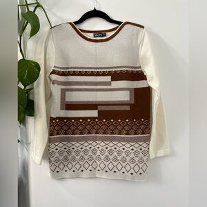 Moffi  Cream and Brown Knit Sweater